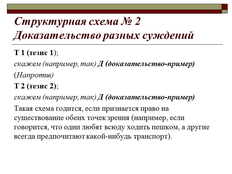 Структурная схема № 2 Доказательство разных суждений  Т 1 (тезис 1);  скажем